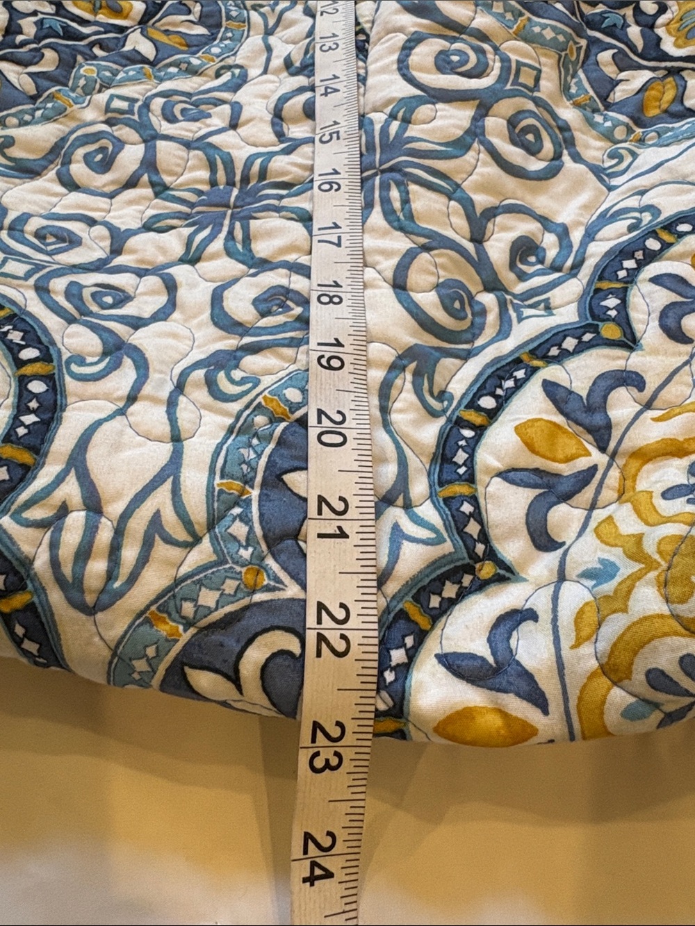 Upcycled Quilted Blue and Yellow Patterned Shoulder Bag - Picture 4 of 5
